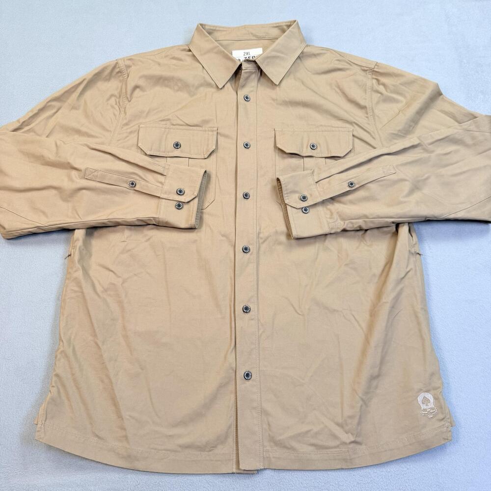 Zero Foxtrot Shirt Mens 2XL Beige Cotton Twill Long Sleeve Button Up Casual